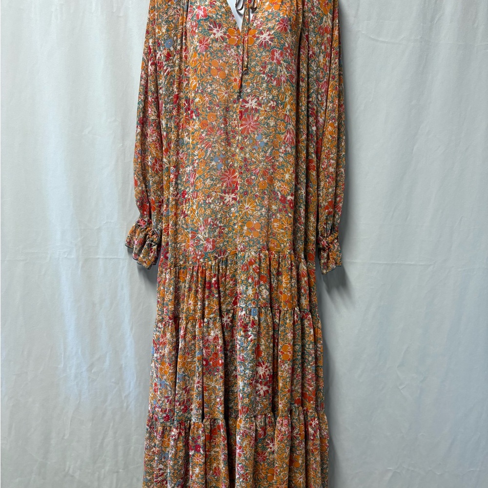 Free People Orange and Pink Ruffled Sundress